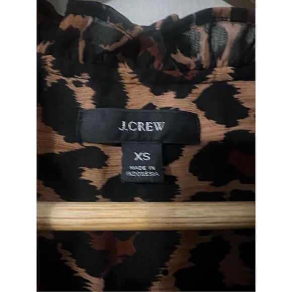 J Crew Women’s Size XS Tie Neck Tiered Dress Brown Leopard Print Long Sleeve - Picture 14 of 14